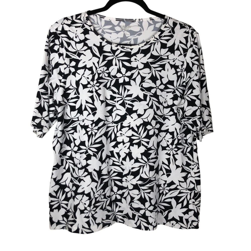 Lands' End Womens Floral Rash Guard Size L Resortwear Modest Swim Beach Vacation - Picture 1 of 10